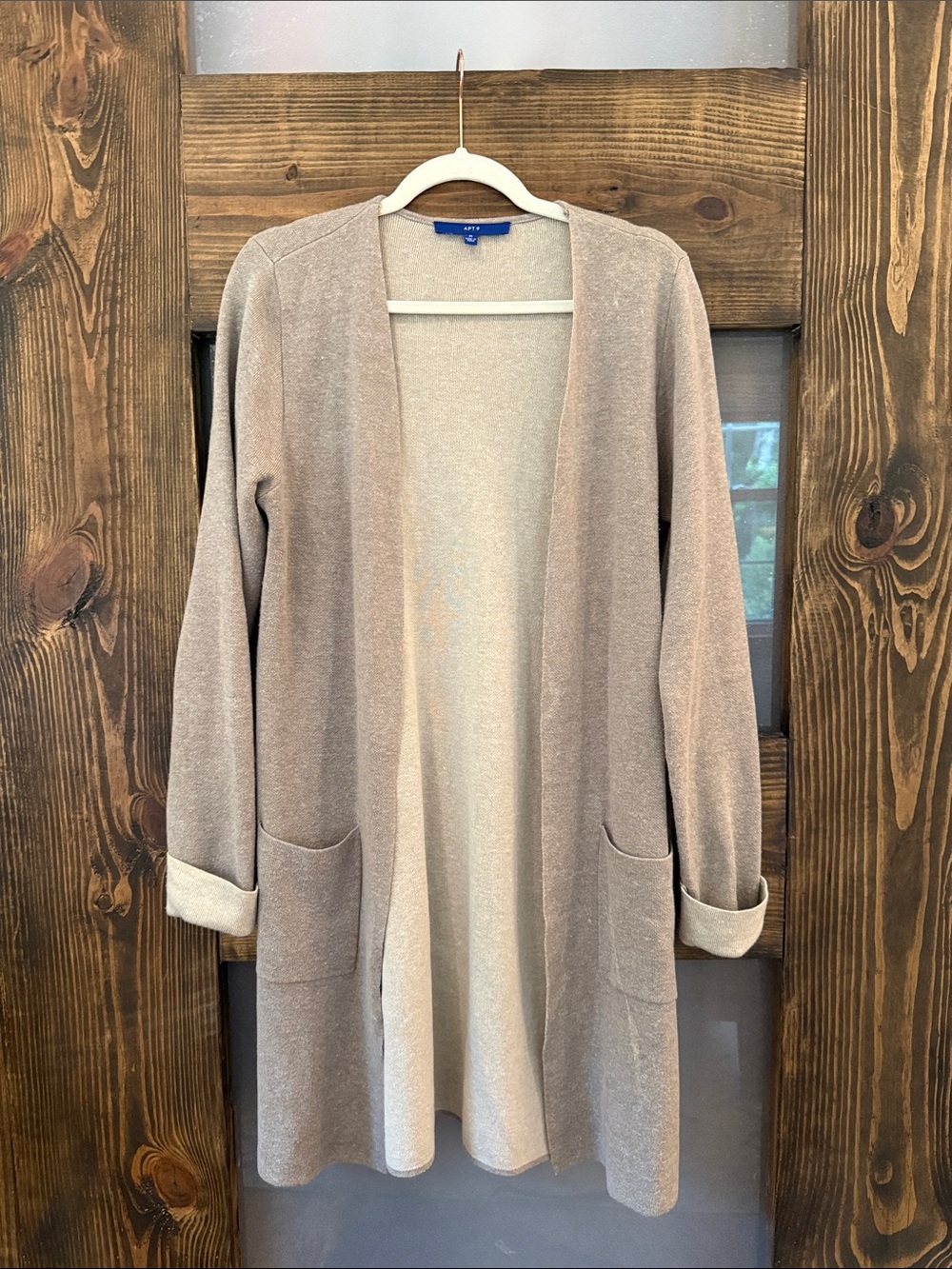 Apt. 9 Open-Front Longline Cardigan in Taupe